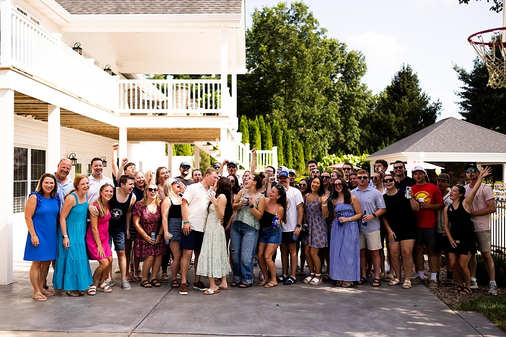 Groom to be proposing during surprise wedding proposal at family home | Emotional reaction during surprise wedding proposal at family home in Missouri | Couple celebrating after surprise wedding proposal at family home | Portraits of newly engaged couple after surprise wedding proposal